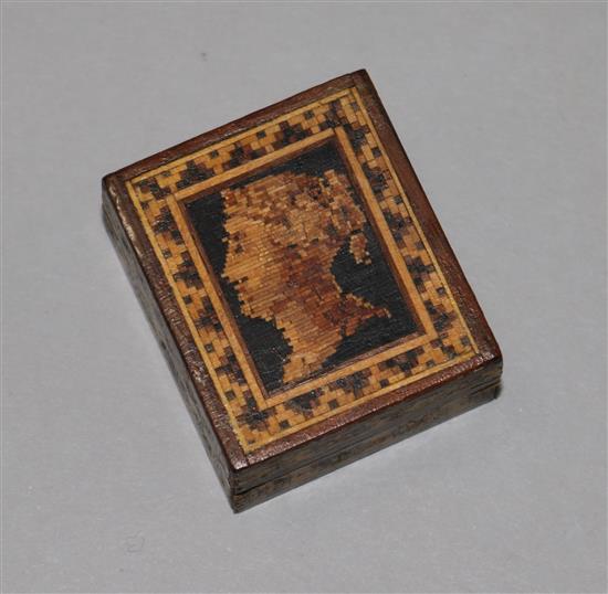 A Victorian Tunbridgeware stamp box